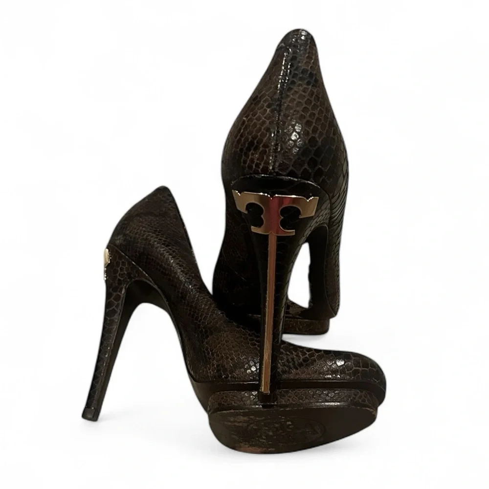 Tory Burch Jude Amazing Snakeskin Leather Stiletto Heel Platform Shoes Pumps 8.5